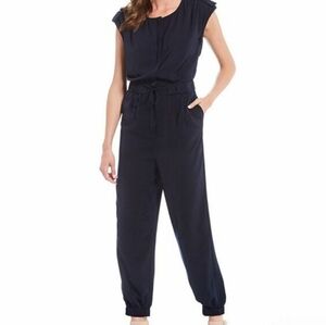 Gibson Latimer Navy Sleeveless Knit Jogger Jumpsuit With Cinch Waist - Medium